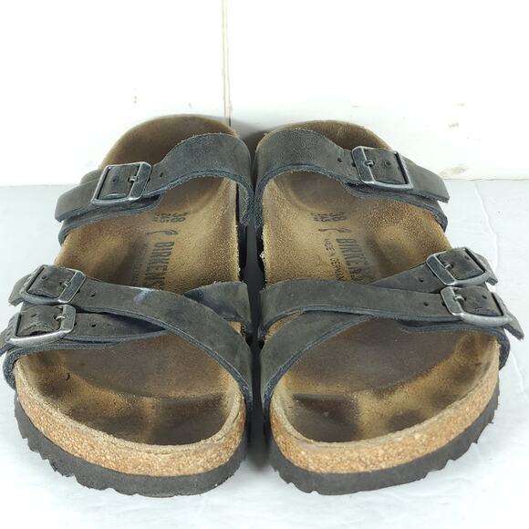 Birkenstock Women's Franca US8 EU39 Gray Oiled Leather Strappy Slide sandals - Picture 5 of 16